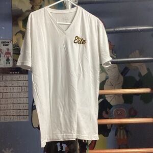 Fresh White V-Neck Tee with Gold Embroidery